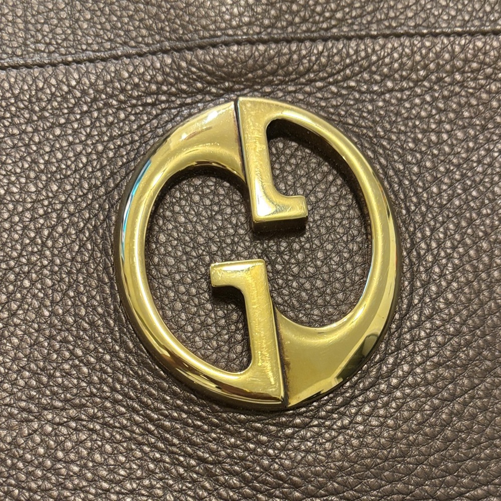 Gucci Dark Brown Pebbled Leather Satchel with Gold Double G Emblem - Picture 4 of 4